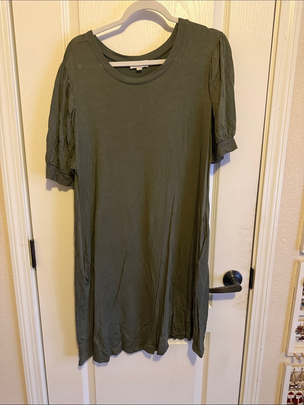 LOFT Olive Green Short Sleeve Swing Dress